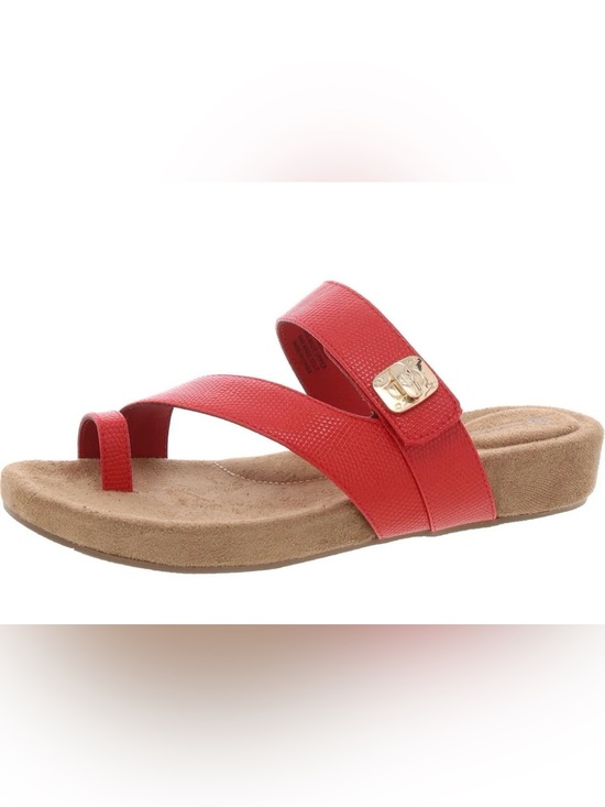 Giani Bernini Shoes - Giani Bernini Red Leather Toe-Ring Slide Sandal with Gold Logo Accent